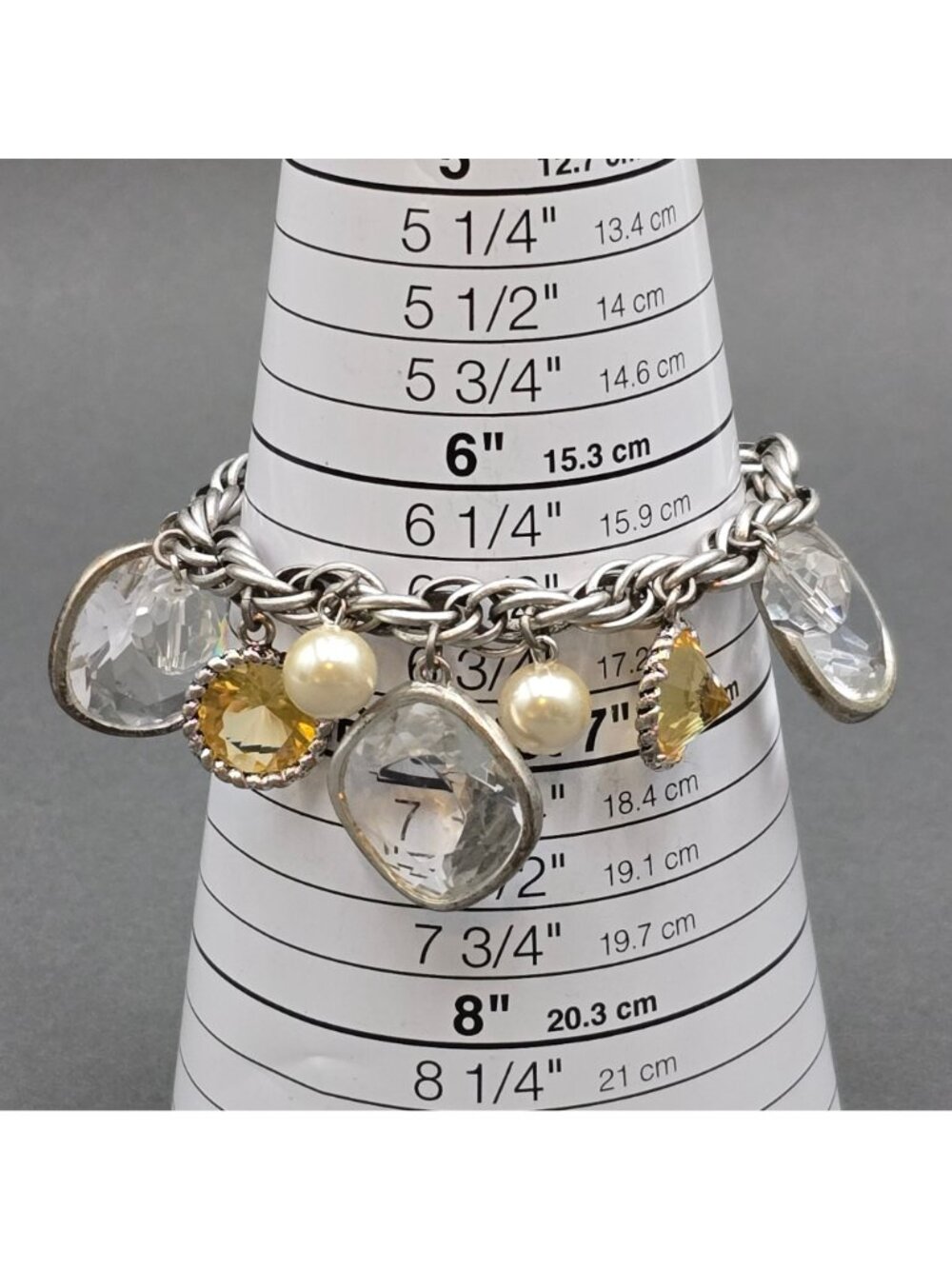 Talbots Silver Tone Chunky Charm Bracelet 7.25" Lucite Faux Pearl Statement - Picture 7 of 14